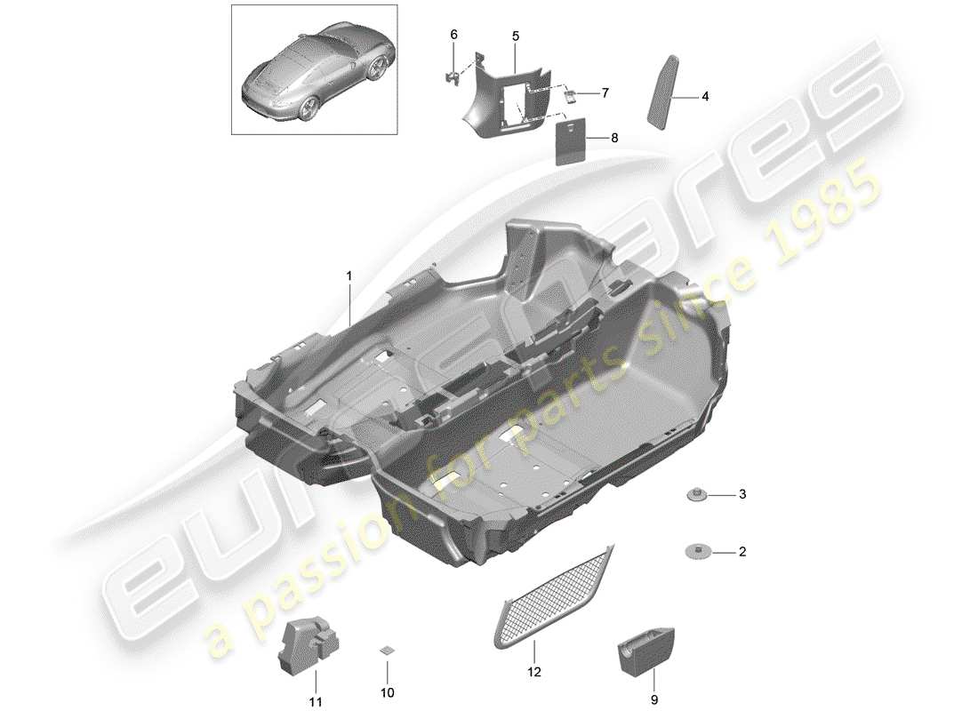 porsche 2013 (991-1) floor cover part diagram
