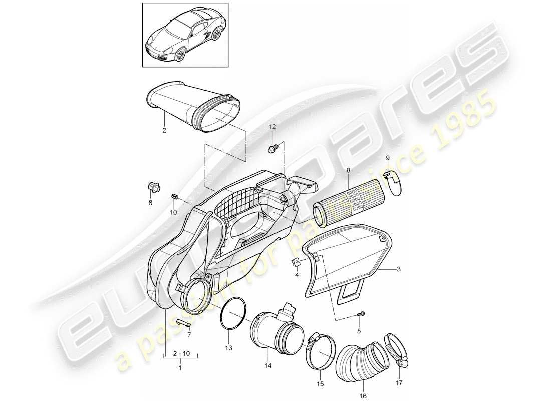 porsche cayman 987 (2009) air cleaner parts diagram