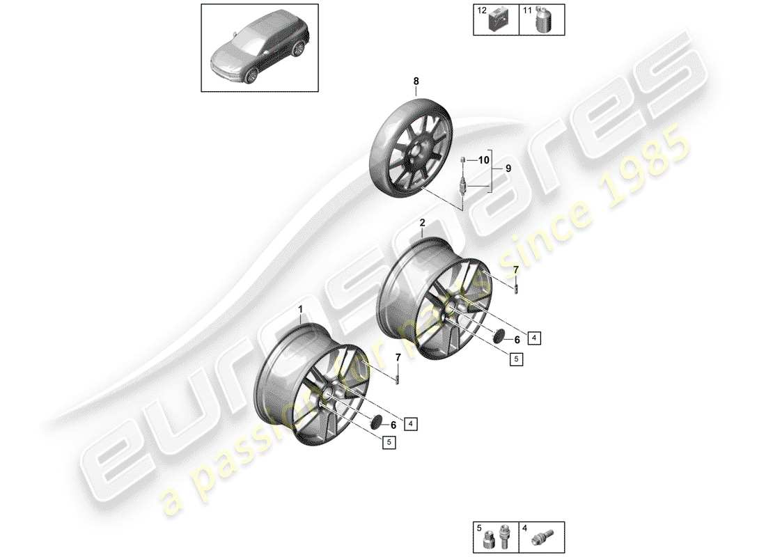 porsche cayenne e3 (2018) alloy wheel parts diagram