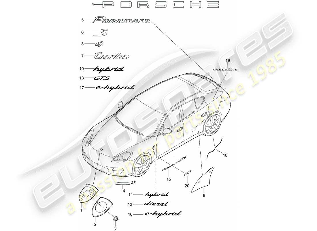 porsche 2010 (panamera 970) nameplates part diagram