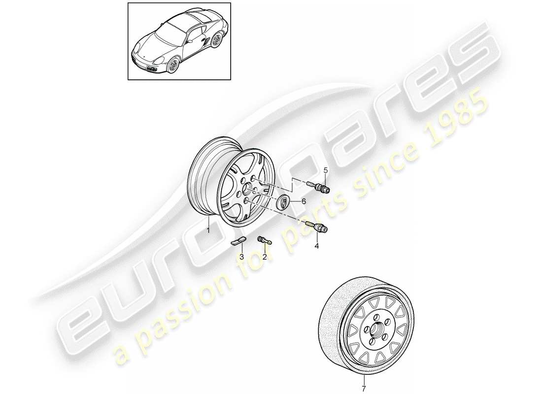 porsche cayman 987 (2010) wheels part diagram