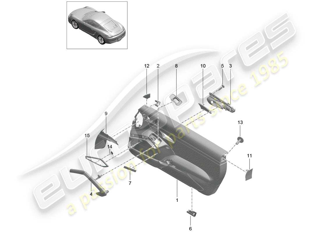 porsche 2014 (981 cayman) door panel parts diagram