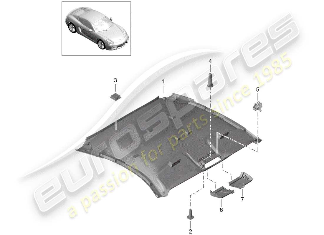 porsche 2014 (981 cayman) roof trim panel parts diagram