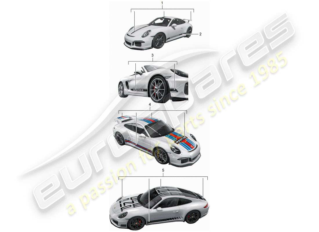 porsche 2012 (tequipment 98x/99x) trim foil part diagram