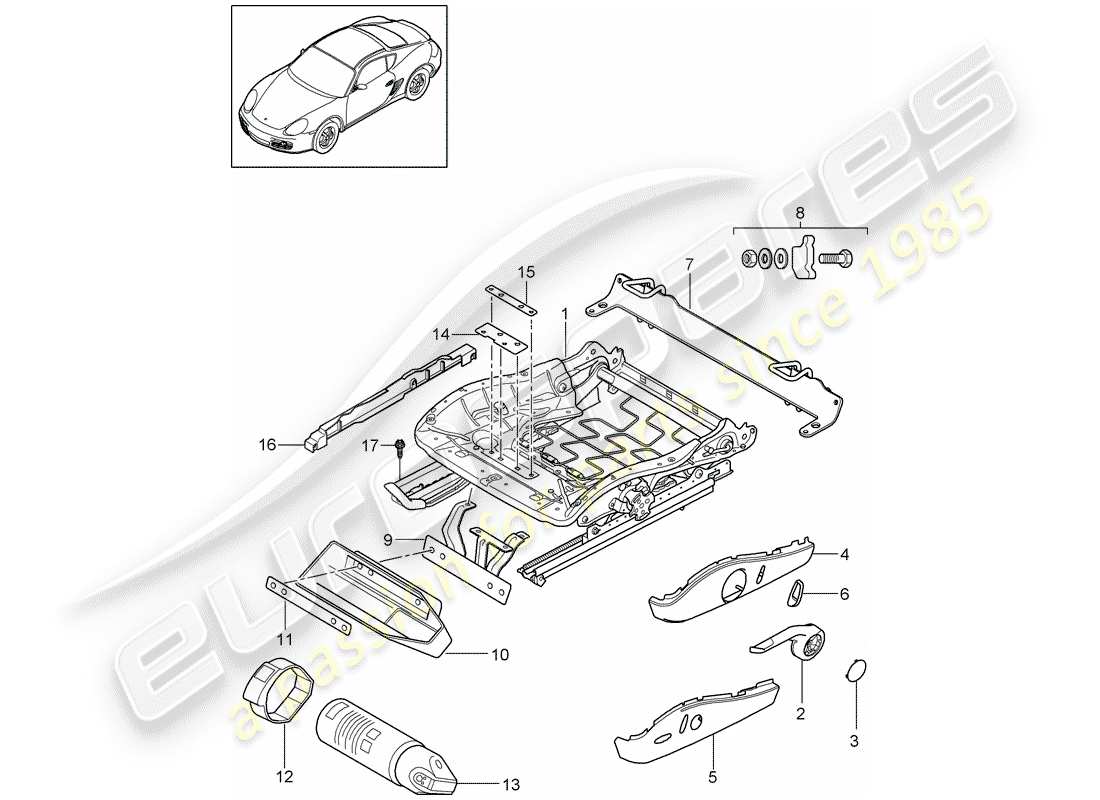 porsche cayman 987 (2010) seat frame part diagram