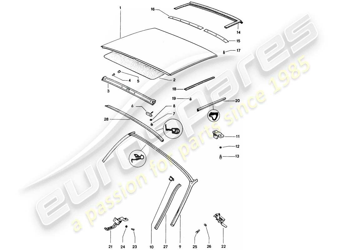 porsche 1970 (914) roof part diagram