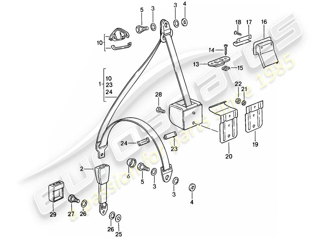 porsche 1989 (911) seat belt part diagram