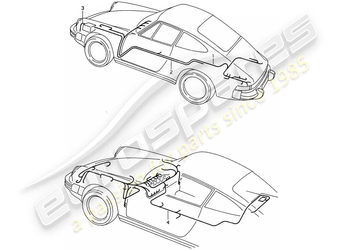 porsche 1989 (911) wiring harnesses - passenger compartment - starter battery - luggage compartment floor part diagram