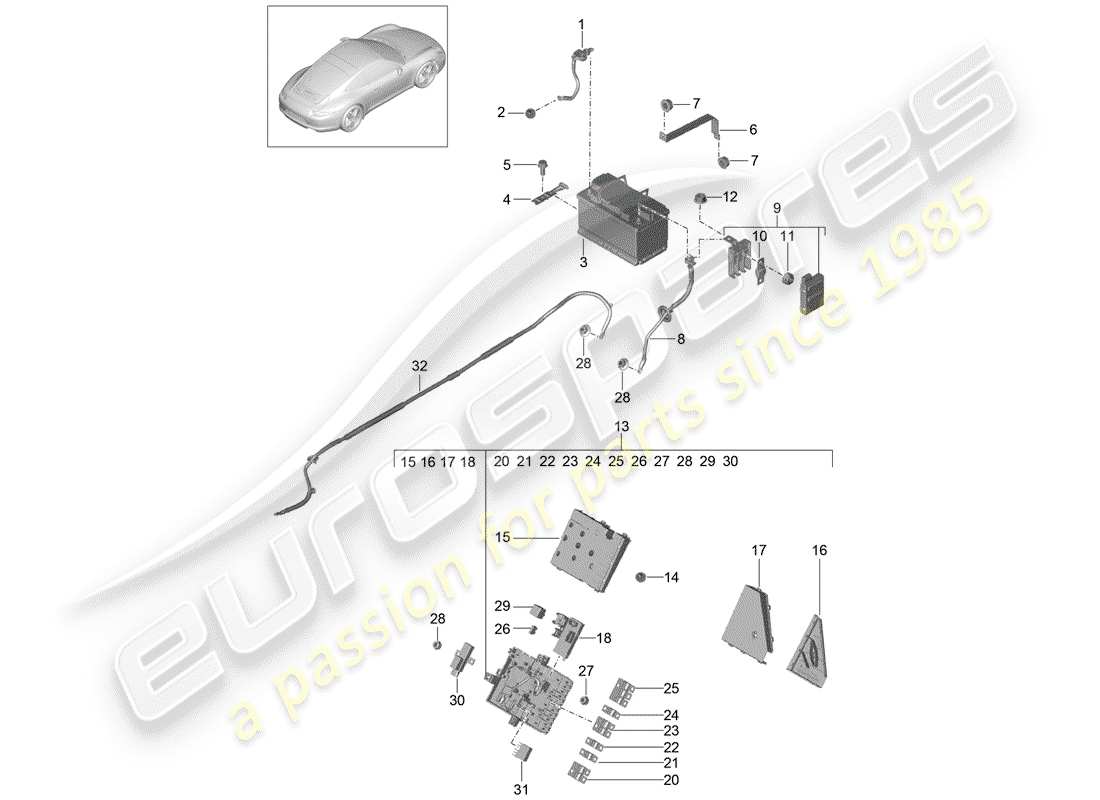 porsche 2015 (991-1) battery part diagram