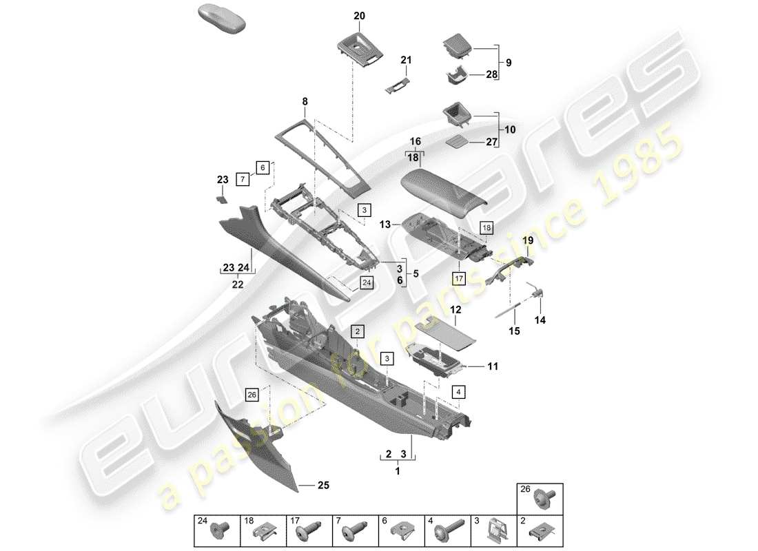 porsche 2019 (718 boxster spyder) center console part diagram