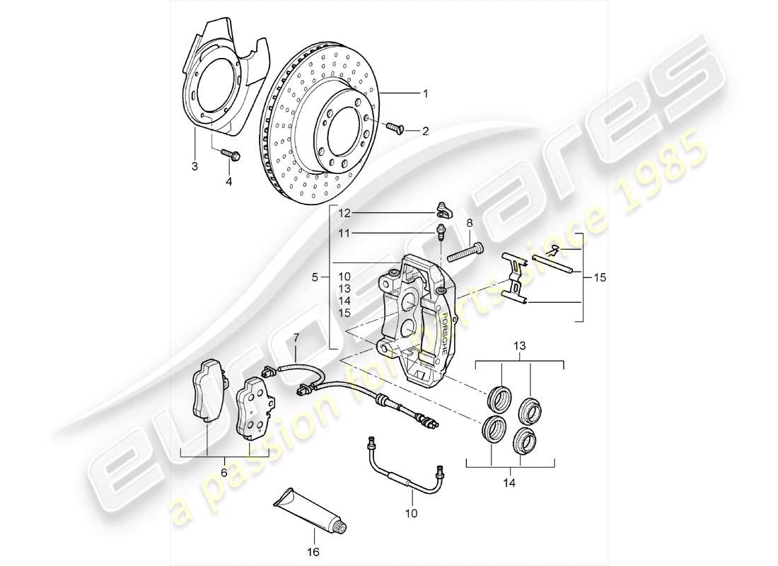 porsche 2009 (987 cayman) disc brakes parts diagram