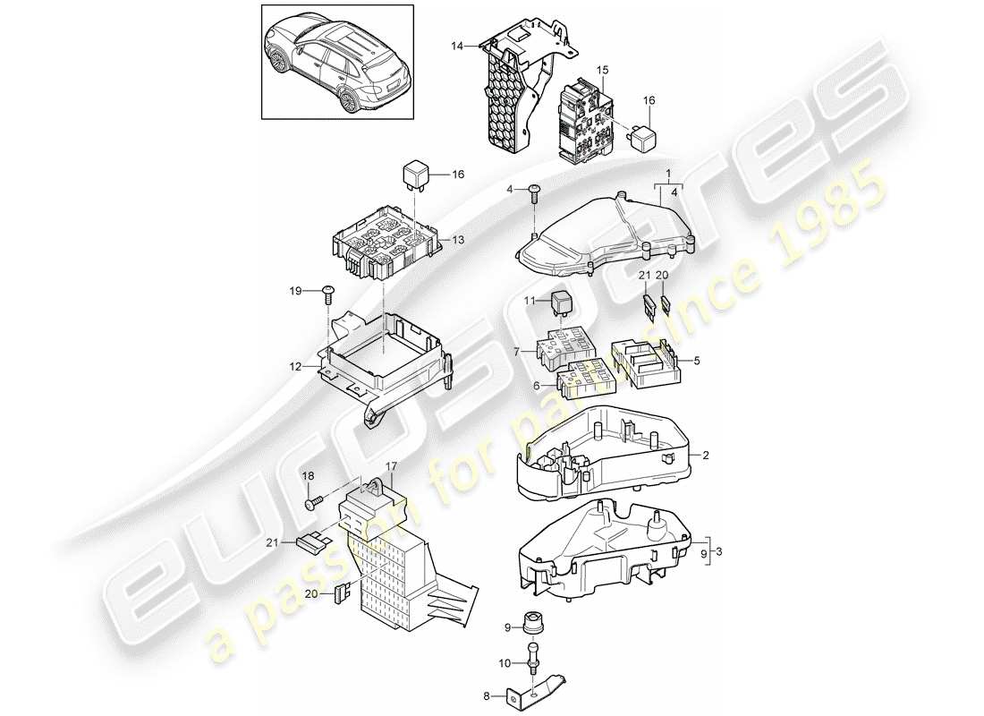 porsche 2018 (cayenne e2 92a) fuse box/relay plate parts diagram