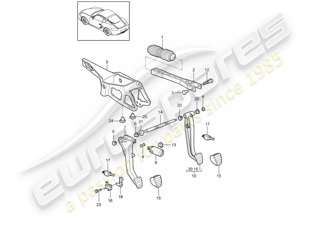 porsche 2009 (987 cayman) pedals parts diagram
