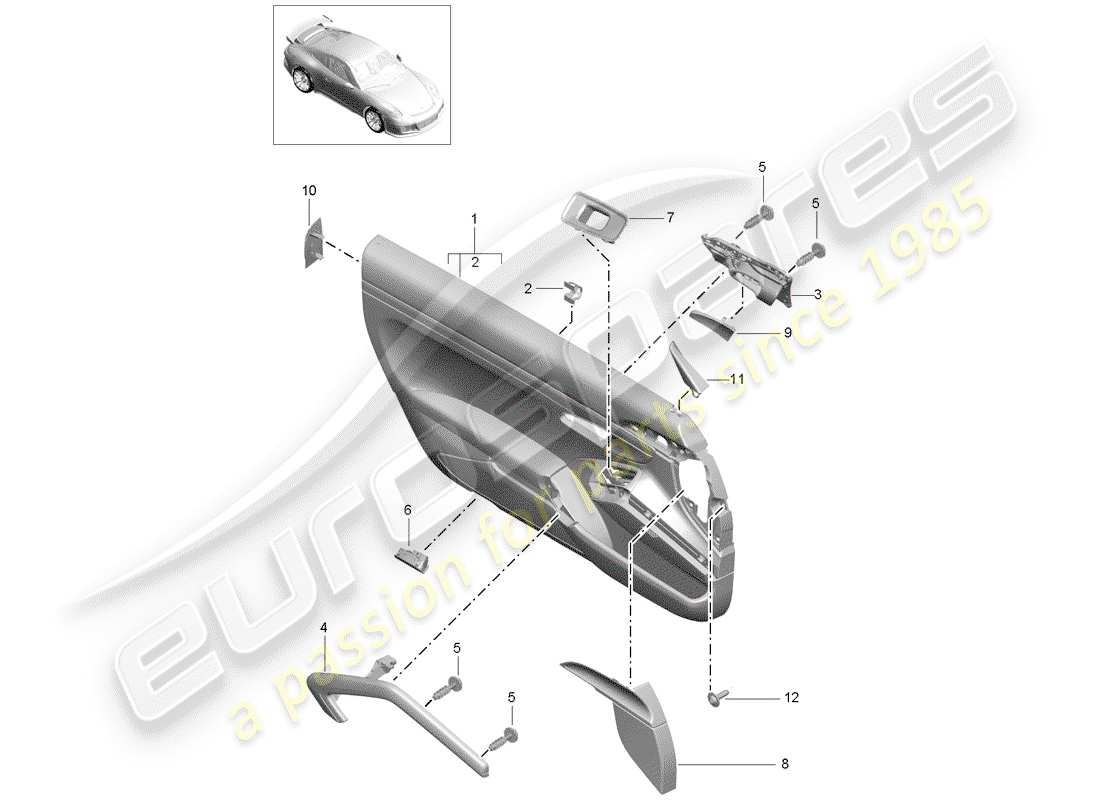 porsche 2020 (991-2 r/gt3/rs) door panel part diagram
