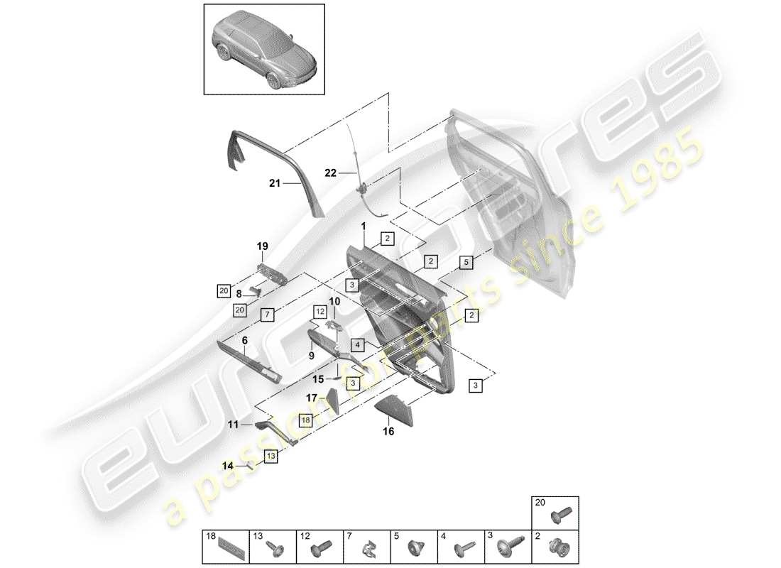 porsche cayenne e3 (2018) door panel parts diagram