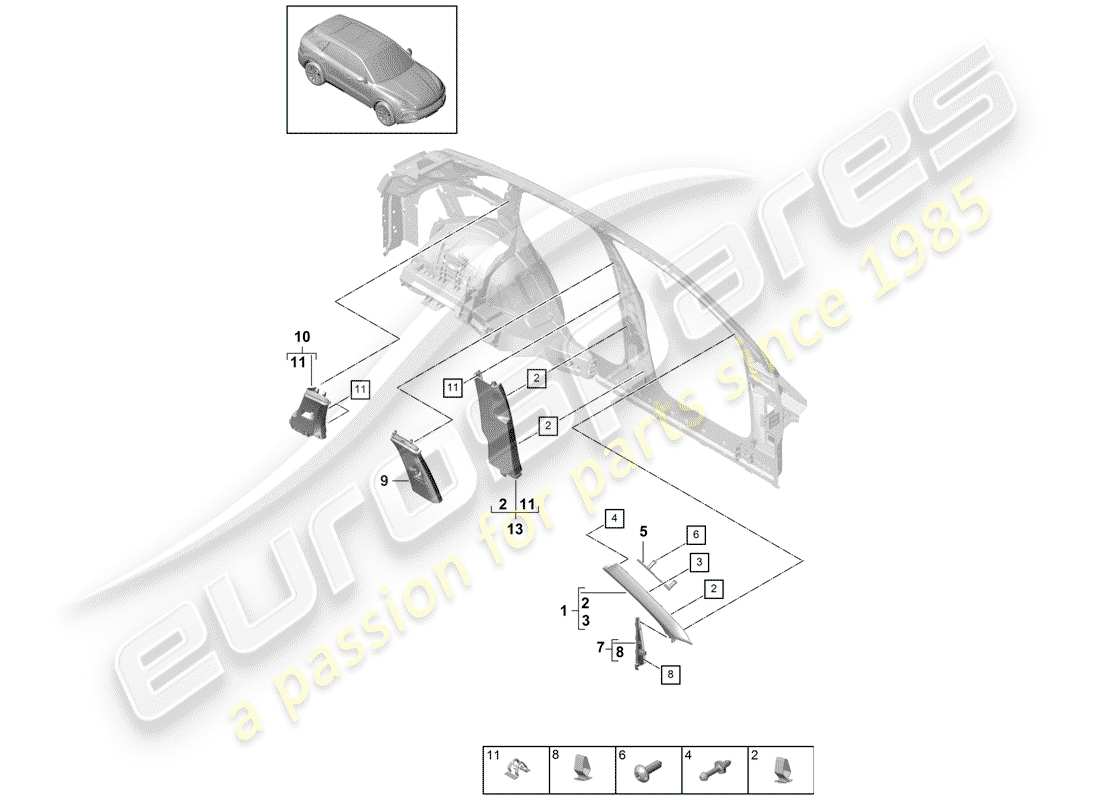 porsche 2020 (cayenne e3 9ya/9yb) lining part diagram