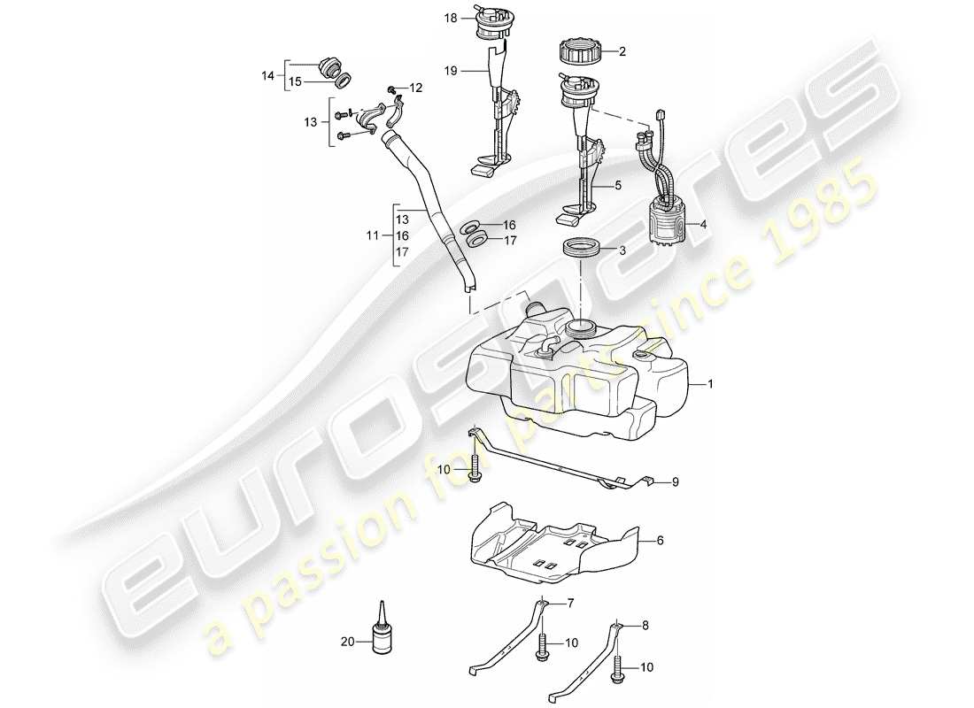 porsche 2008 (987 cayman) fuel tank part diagram