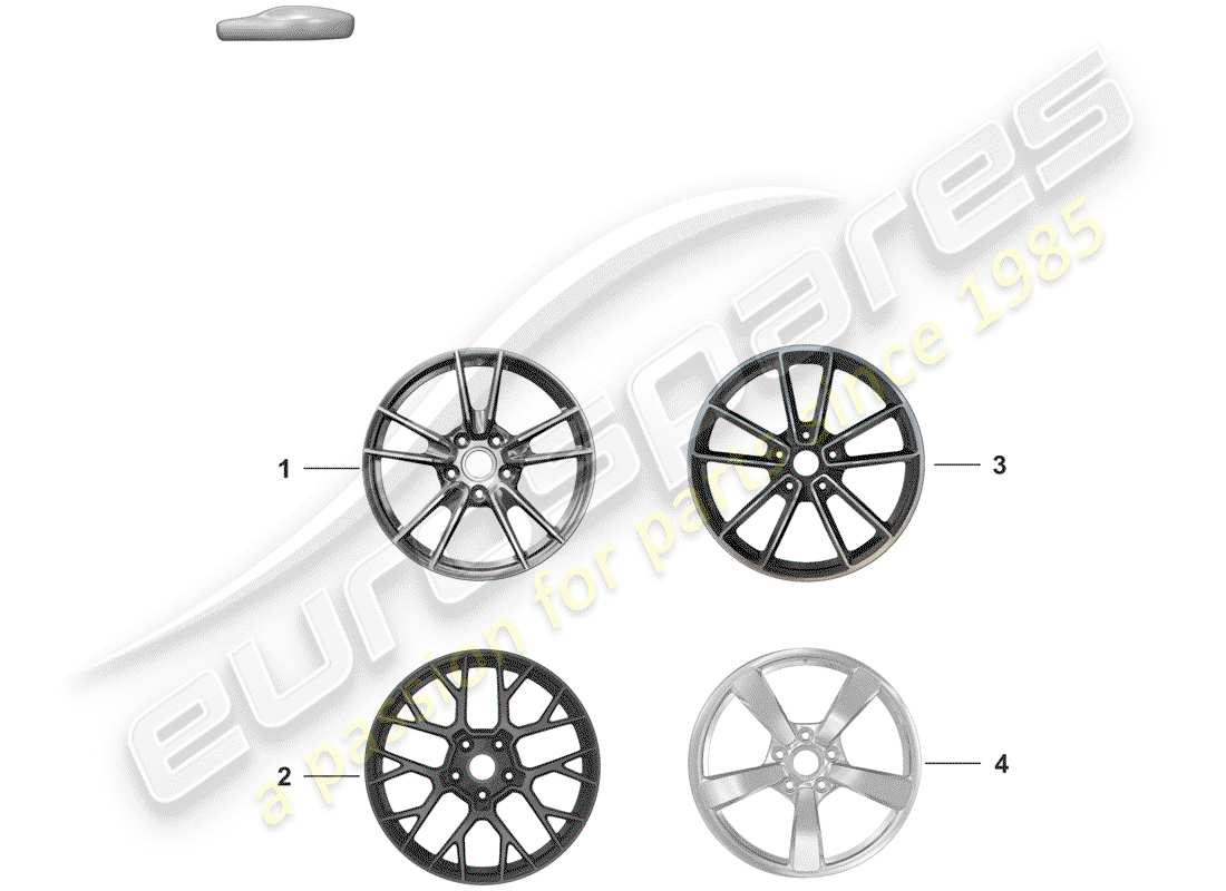 porsche 992 (2019) alloy wheel part diagram