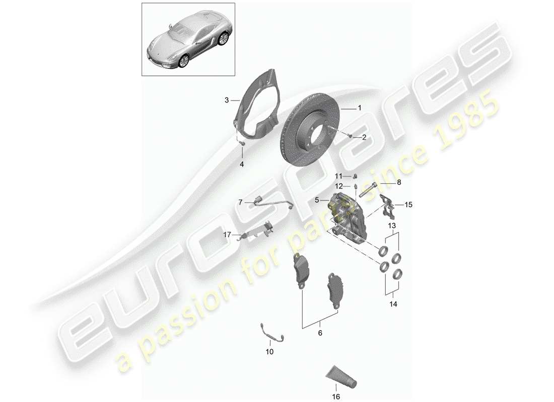 porsche 2014 (981 cayman) disc brakes parts diagram