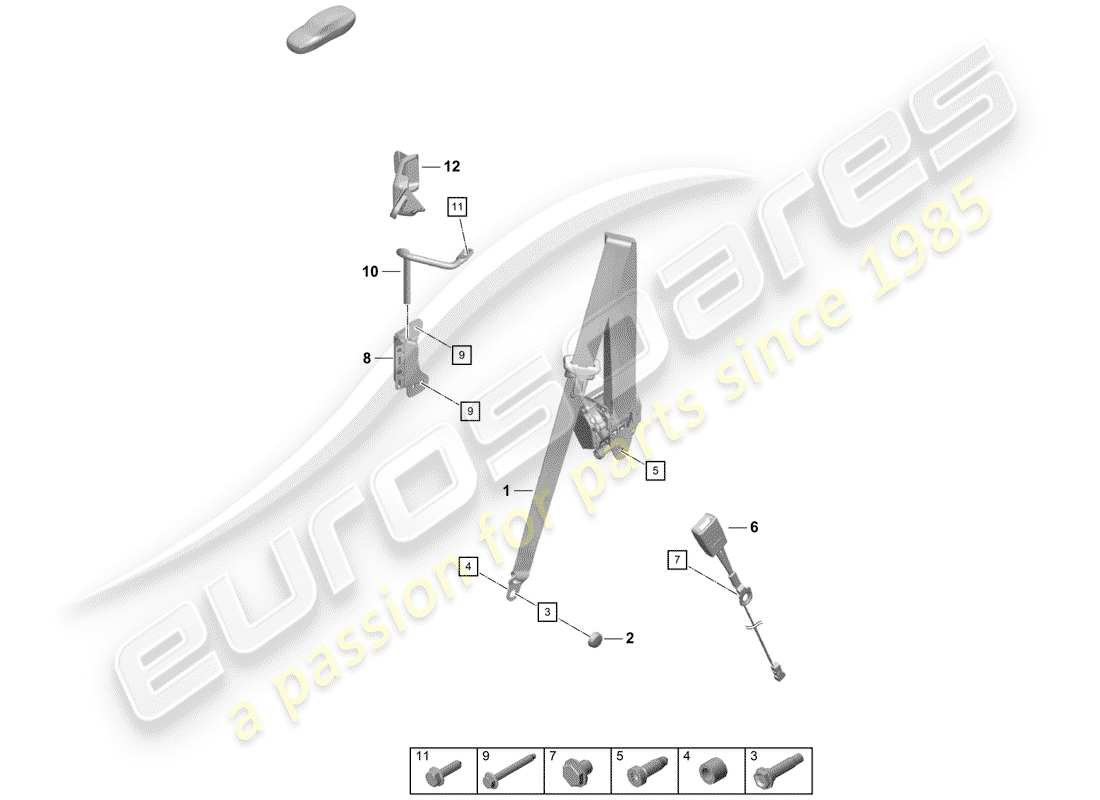 porsche 2019 (718 boxster spyder) seat belts part diagram
