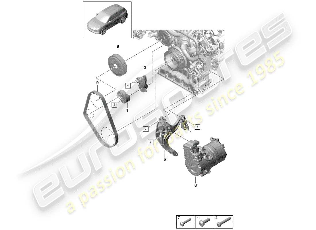porsche 2020 (cayenne e3 9ya/9yb) v-ribbed belt part diagram
