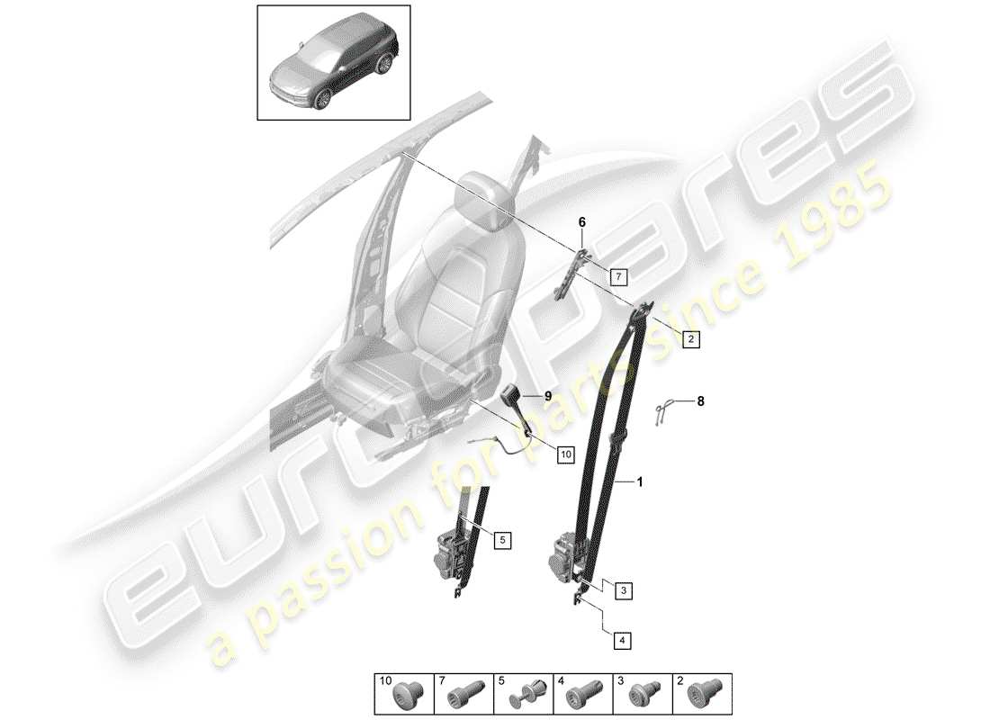 porsche 2020 (cayenne e3 9ya/9yb) three-point seat belt part diagram