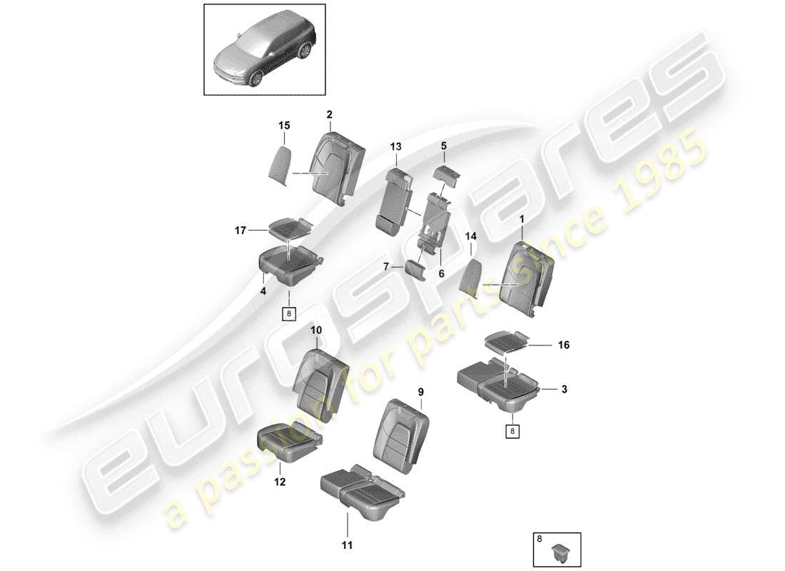 porsche cayenne e3 (2020) seat parts diagram