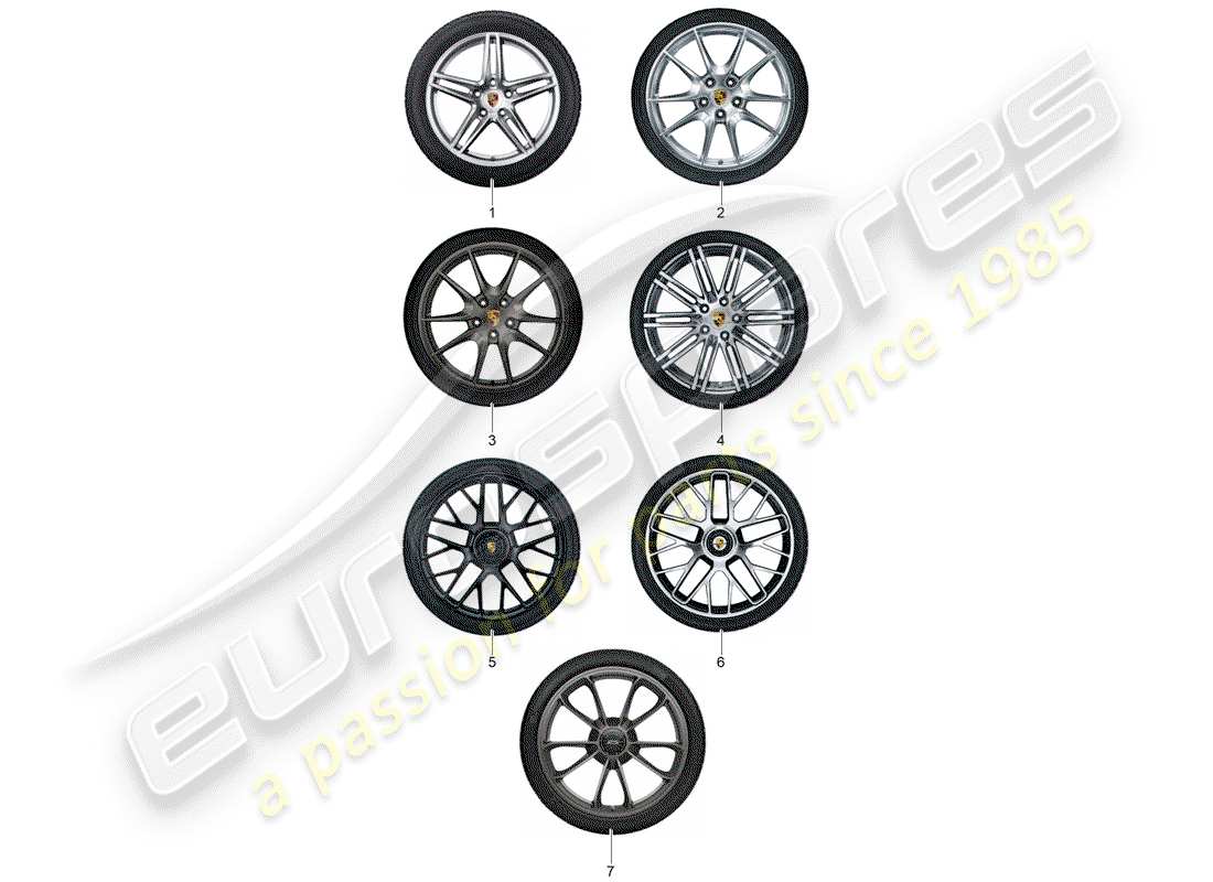 porsche 2018 (tequipment 98x/99x) 1 set aluminium rims with part diagram