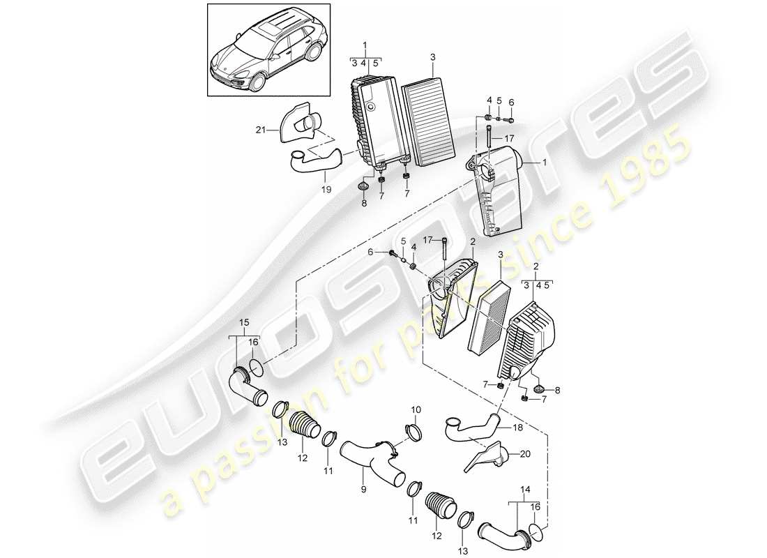 porsche 2013 (cayenne e2 92a) air cleaner with connecting parts diagram