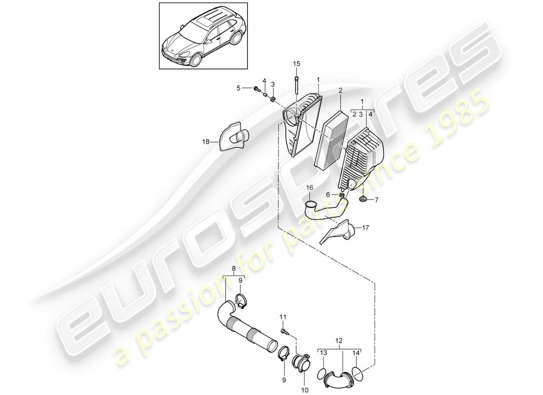 porsche 2017 (cayenne e2 92a) air cleaner with connecting part diagram