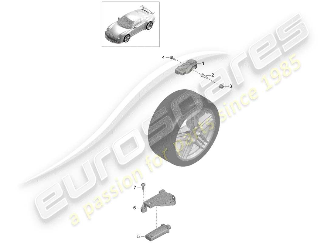 porsche 991r/gt3/rs (2020) tire pressure control system parts diagram
