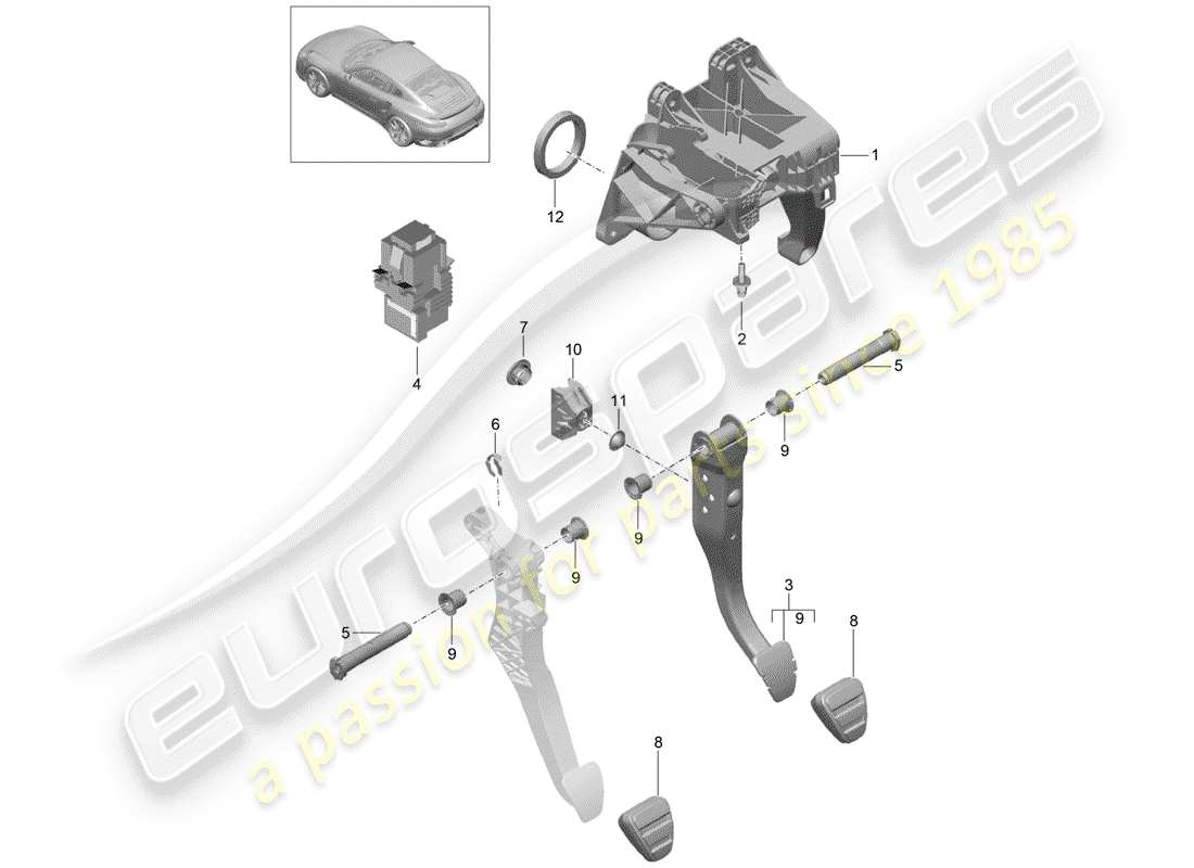 porsche 2016 (991-1 turbo) brake and acc. pedal assembly part diagram