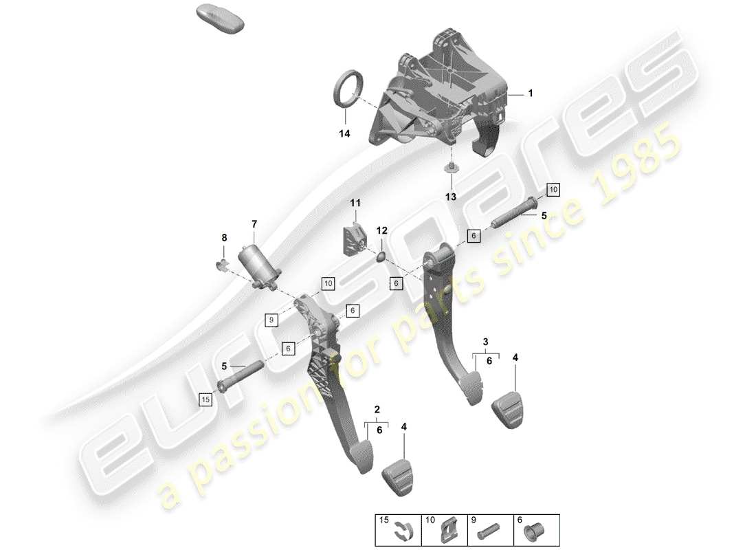 porsche 2020 (718 boxster spyder) brake and acc. pedal assembly part diagram