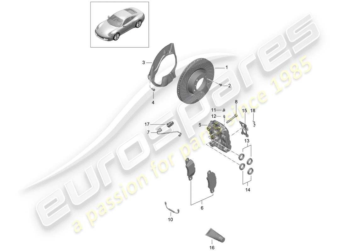 porsche 991 (2014) disc brakes parts diagram