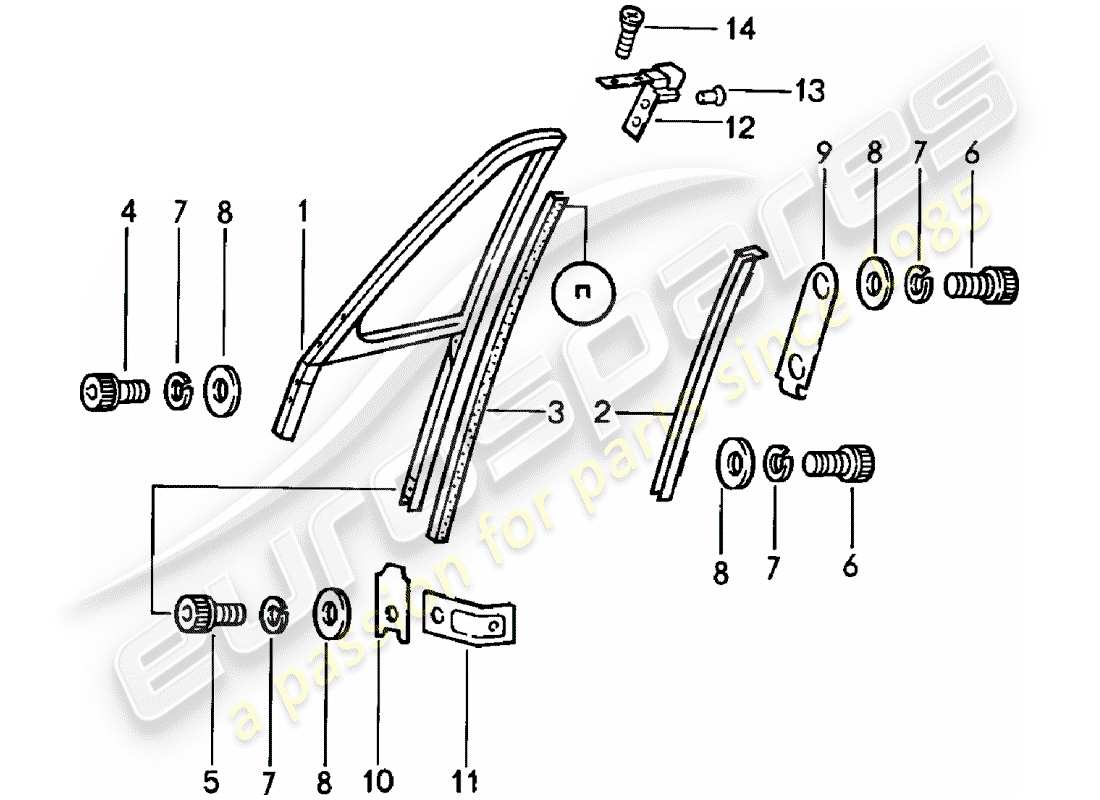 porsche 1980 (911) window frame part diagram