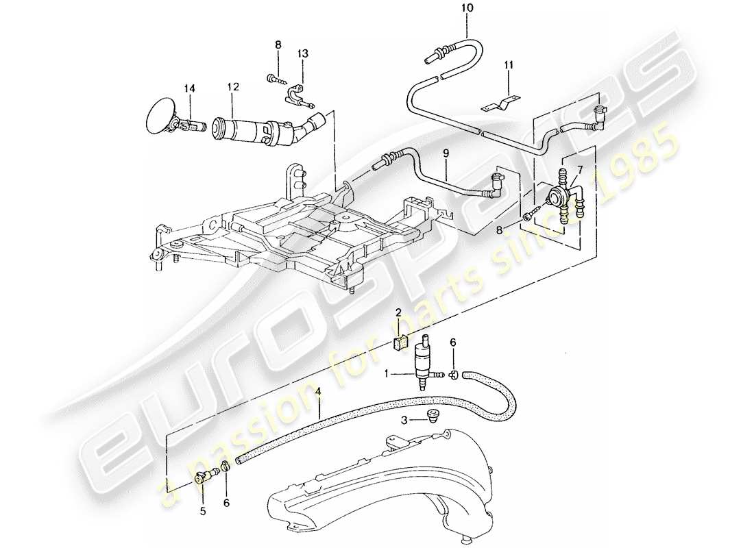 porsche 2003 (996 turbo / gt2) headlight washer system part diagram