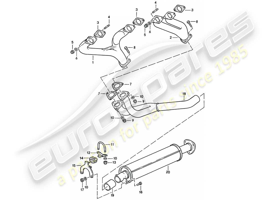 porsche 1983 (944) exhaust system - exhaust silencer, front parts diagram