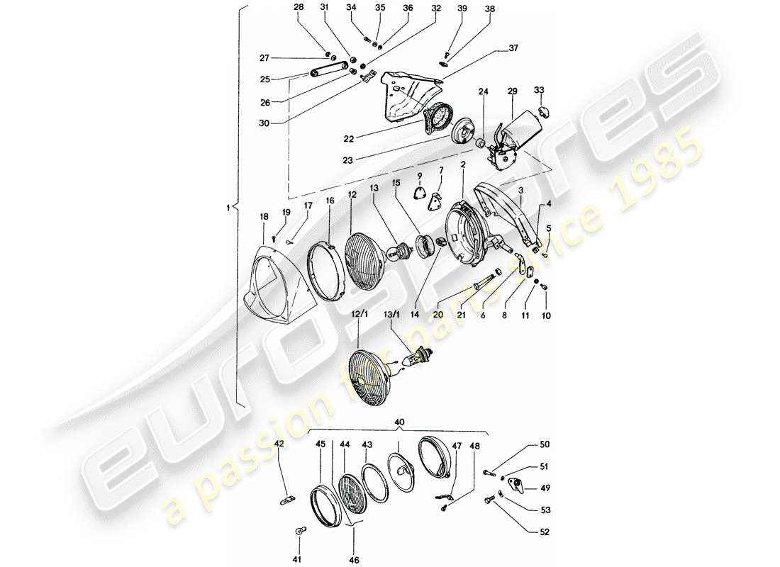 porsche 1972 (914) headlamp part diagram
