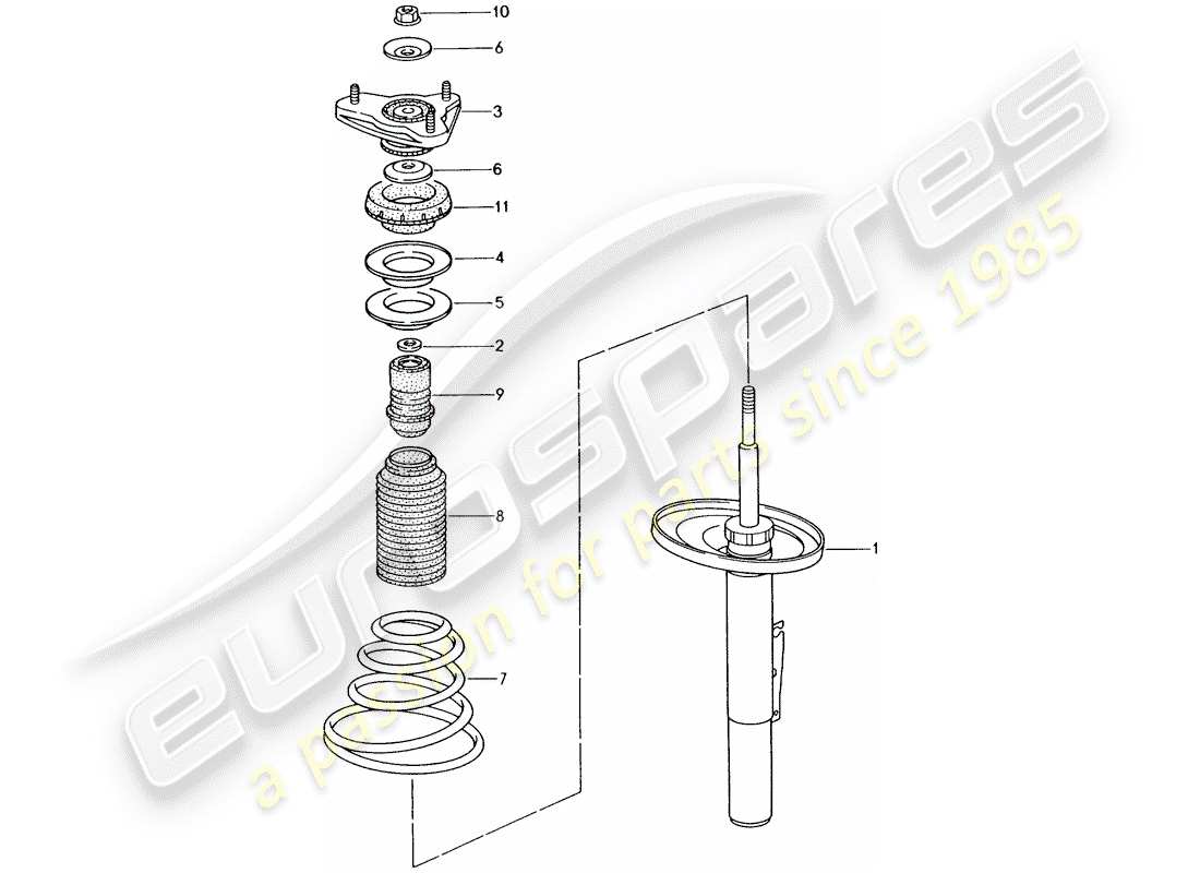 porsche 2005 (996) suspension - shock absorber parts diagram