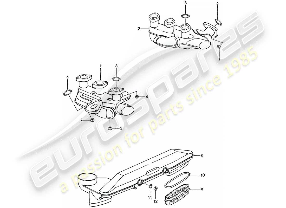 porsche 1996 (993) exhaust system - heater core part diagram