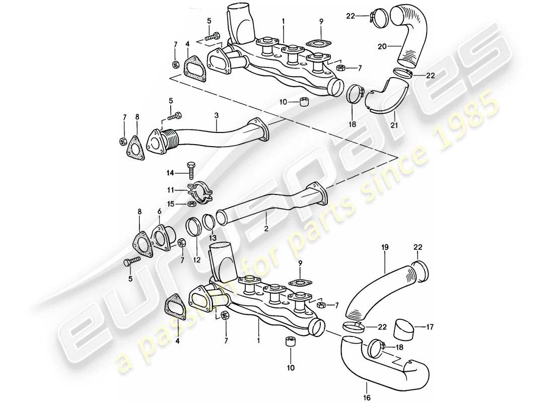 porsche 1986 (911) exhaust system - heater core part diagram