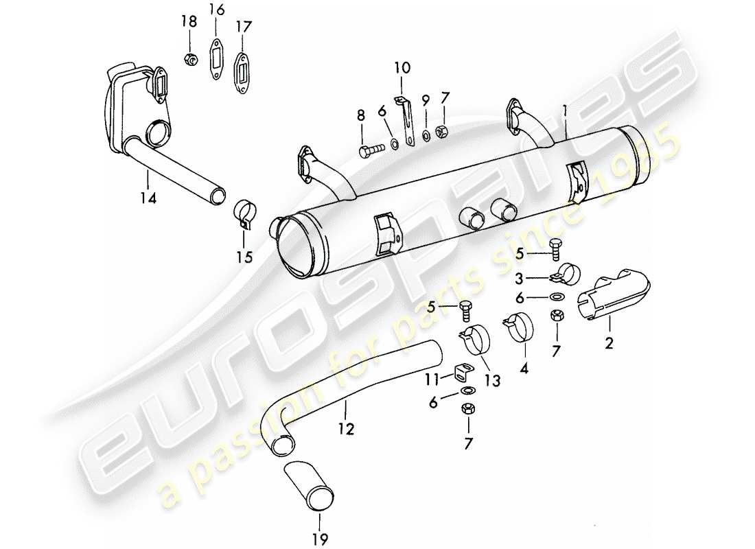 porsche 1969 (911/912) exhaust system - not for: - (d) + (s) part diagram