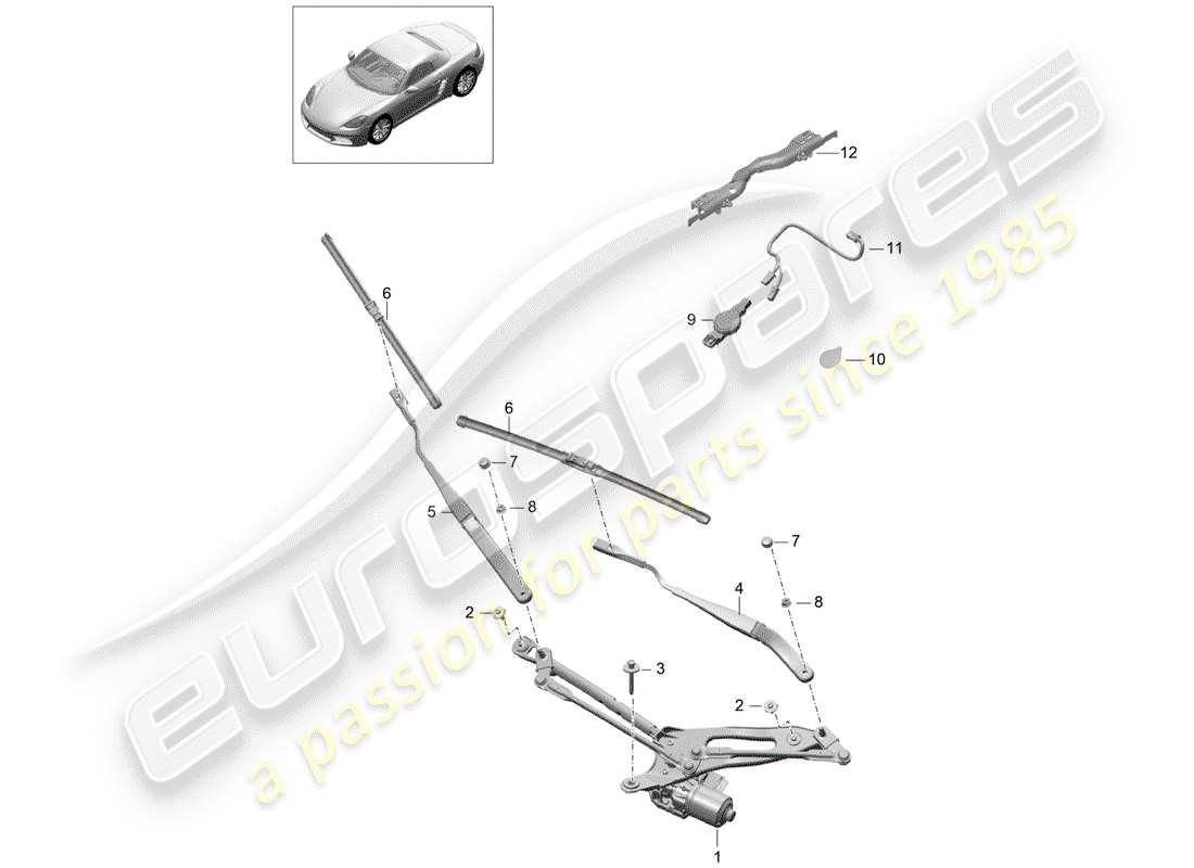porsche 2018 (718 boxster) windshield wiper system compl. part diagram