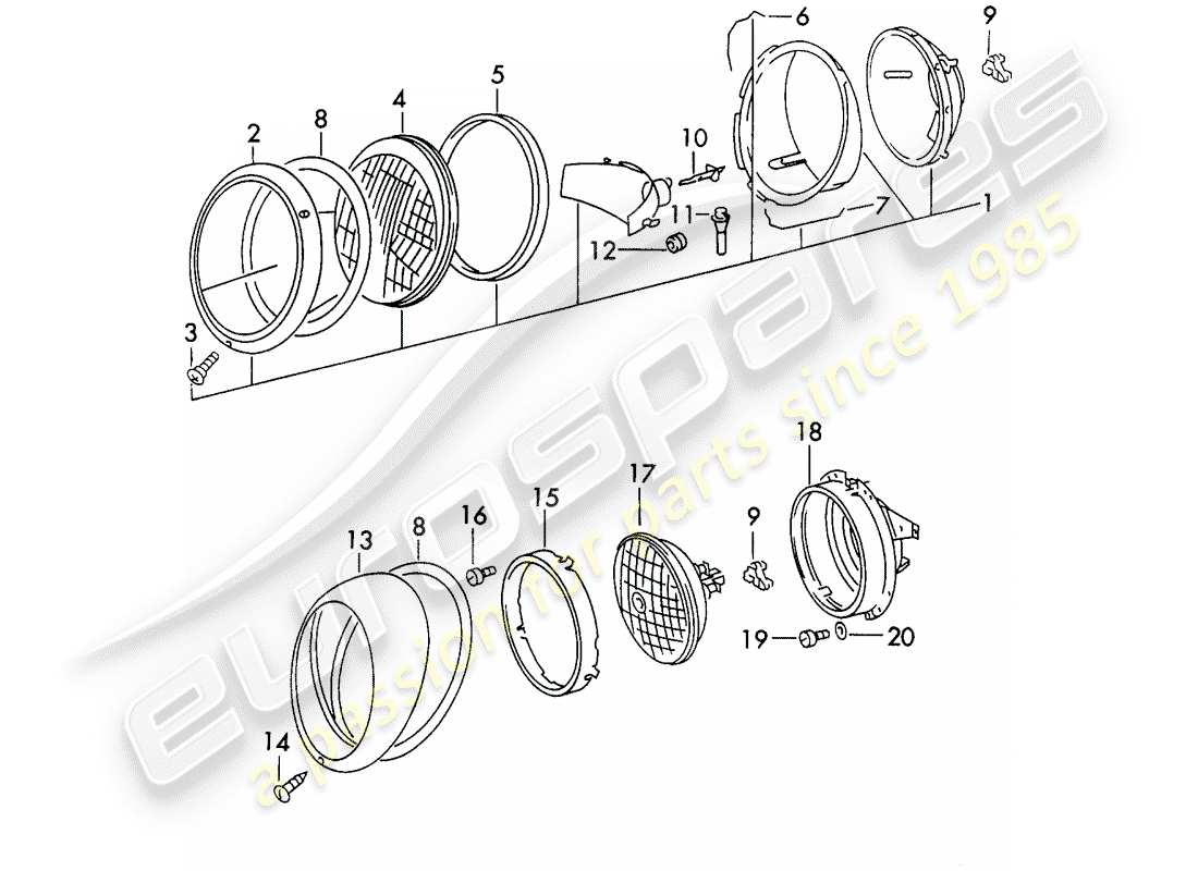 porsche 1973 (911) headlamp part diagram