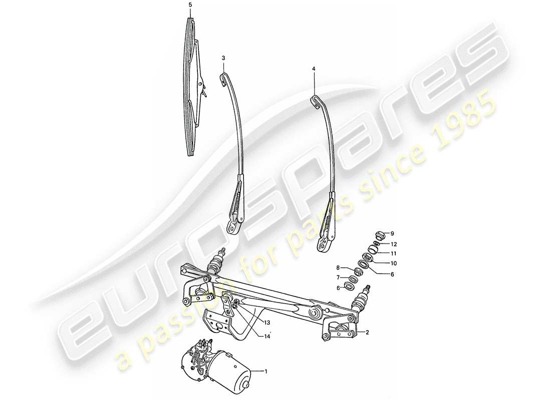 porsche 1976 (911) windscreen wiper system part diagram