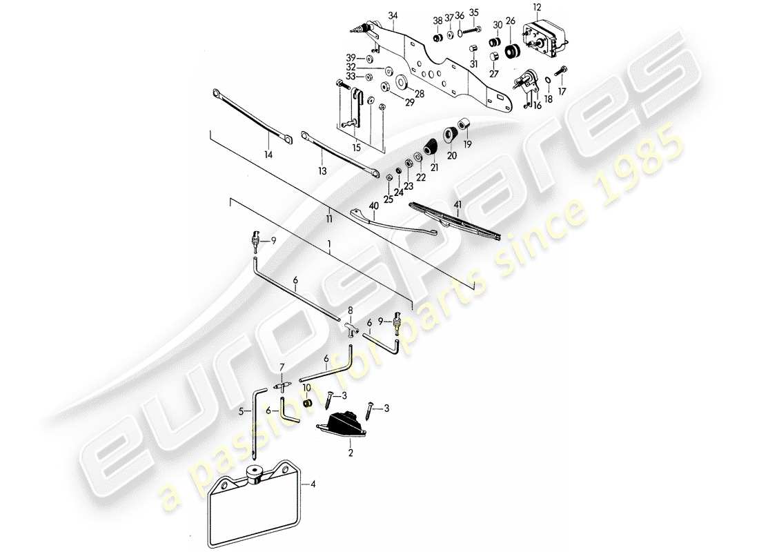 porsche 1962 (356b/356c) windshield washer unit - windscreen wiper system part diagram