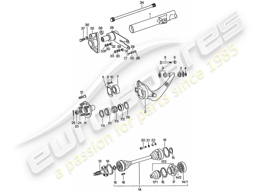 porsche 1977 (911) rear axle part diagram