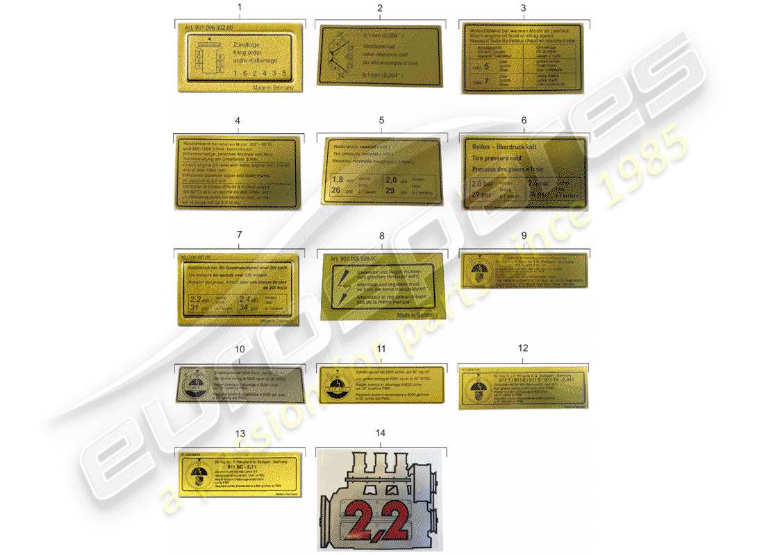 porsche 1973 (911) signs/notices part diagram