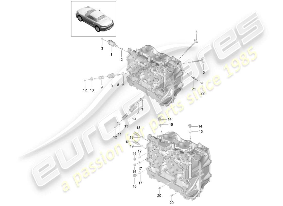 porsche 2020 (718 boxster) cylinder head accessories inlet/outlet valve part diagram