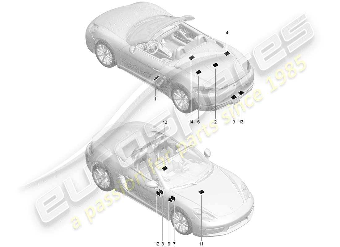 porsche 2018 (718 boxster) signs/notices part diagram